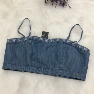 NWT Abercrombie Cropped Top Denim Bralette Embroidered Women’s Size M